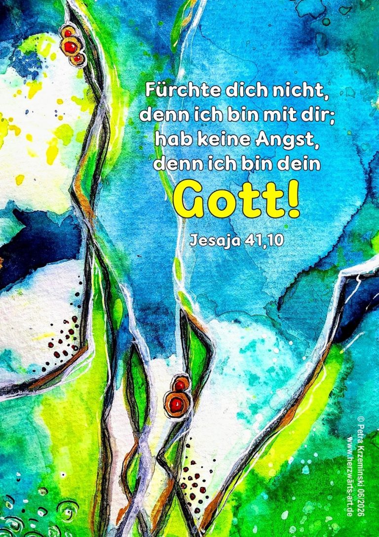 Jahreslosung 2027 Jesaja 41,10 Schätze aus der Tiefe. Abstraktes Bild in Blau- und Grüntönen, Perlen, Licht, Tiefe